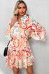 Printed Tribal Print Bracelet Sleeve Buttoned Mini Dress